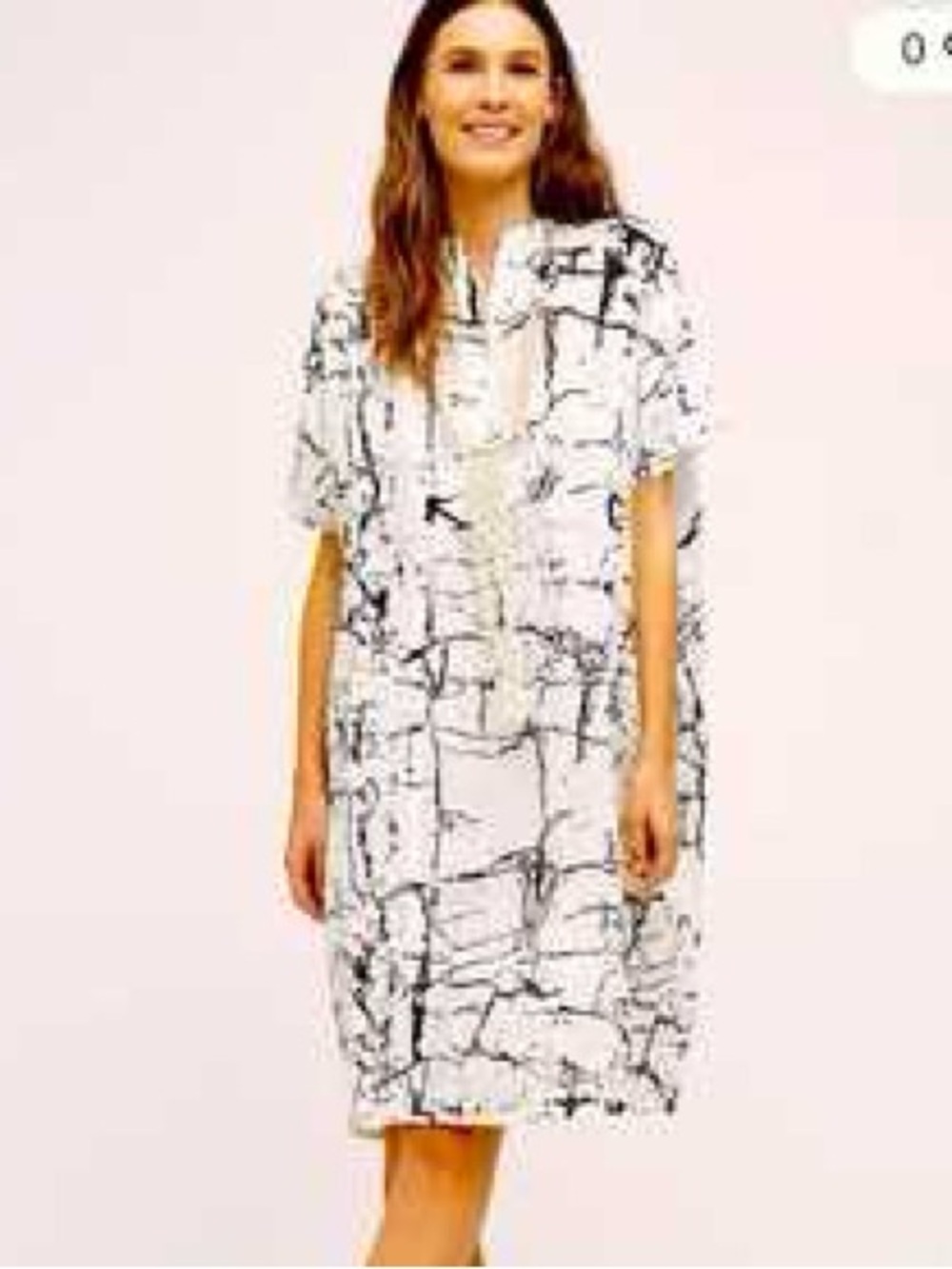 *2 for $15* Emerson Fry White Shift Dress with Abstract Black Marble Print